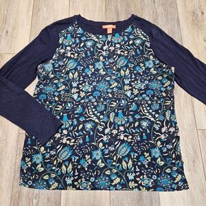 Joe Fresh Navy Blue Floral Long Sleeve Shirt Women's Medium Bohemian Casual